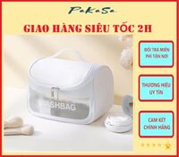Túi đựng mỹ phẩm du lịch WashBag DẠNG HỘP có quai xách mini trong suốt, Túi đựng đồ trang điểm makup chống nước - Chính Hãng - Màu Trắng