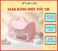 Túi đựng mỹ phẩm du lịch WashBag DẠNG HỘP có quai xách mini trong suốt, Túi đựng đồ trang điểm makup chống nước - Chính Hãng - Mầu Hồng