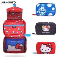 Túi đựng mỹ phẩm JURHOMIE, Túi đựng đồ trang điểm Hello Kitty gấp hoạt hình, Bộ sắp xếp vệ sinh du lịch dung tích lớn Doremon Sanrio