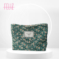 Túi đựng mỹ phẩm vải không thấm nước có khóa kéo dành cho nữ, hoa, dễ thương, phong cách retro