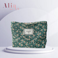 Túi đựng mỹ phẩm vải không thấm nước có khóa kéo dành cho nữ, hoa, dễ thương, phong cách retro