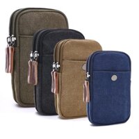 Túi đựng phụ kiện điện thoại, pin dự phòng vải Kaki AV023 (có móc khoá đeo lưng)