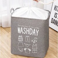 Tui Đưng Quân Ao, Giỏ Đựng Quần Áo, Sọt Vải Đựng Đồ Size Lớn - WASH DAY - XÁM