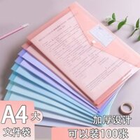 Túi đựng tài liệu A4 mới, túi có nút bấm, túi tài liệu, màu sắc Morandi, dày dạn, trong suốt, túi đựng giấy thi nhiều lớp