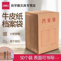 Túi đựng tài liệu giấy kraft Deli, túi đựng tài liệu A4 dung tích lớn, túi lưu trữ tài liệu dày, túi đựng hợp đồng văn phòng, giấy lưu trữ rộng 40mm, bán buôn 50/100 gói túi đựng tài liệu
