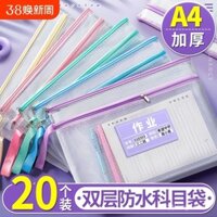 Túi đựng tài liệu phân loại chủ đề A4 có tay cầm, khóa kéo, hai lớp, dung tích lớn, túi lưu trữ giấy thi lưới trong suốt cho học sinh tiểu học, túi dữ liệu chủ đề sách, túi học tập, lưu trữ sách, túi dạy bài tập