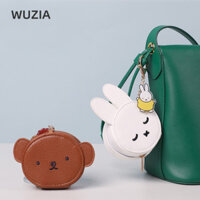 Túi đựng tai nghe WUZIA, Ví đựng tiền xu hình thỏ PU, bền bỉ với móc chìa khóa Mặt dây chuyền Acrylic Chìa khóa đáng yêu