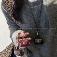 Túi đựng tiền lẻ bằng da cổ điển Vòng cổ đeo cổ áo len nữ thiết kế thích hợp dây chuyền trang sức lưu trữ Mini dáng dài