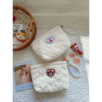 Túi đựng tiền xu thêu kẻ sọc tối giản, nhãn dán hoạt hình dễ thương, túi đựng băng vệ sinh, túi son môi mini, túi trang điểm dây chuyền hạt