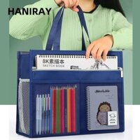 Túi đựng tranh HANIRAY, Túi sách cầm tay A3 dày, Túi đựng hồ sơ có dây kéo dung tích lớn đa chức năng 8k Đồ dùng văn phòng trường học