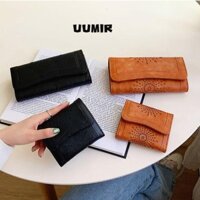 Túi đựng UUMIR, Ví dài họa tiết rỗng màu trơn, Ví đựng tiền xu bằng da PU thời trang dành cho nữ