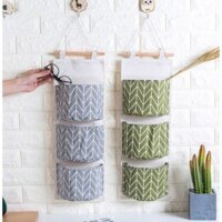 túi giỏ vải bố đựng đồ treo tường treo đồ vintage 3 ngăn đựng đồ decor trang trí nhà cửa