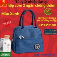 Túi giữ nhiệt đựng hộp cơm 2 ngăn cao cấp - Túi giữ nhiệt đựng cặp lồng cơm chống thấm nước chính hãng D Danido - Xanh Đậm