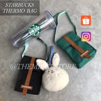 Túi Giữ Nhiệt Starbucks Vải Bố Quai Da