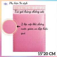 Túi Gói Hàng Niêm Phong Màu Hồng Chống Sốc Có Sẵn Keo Tự Dính 15x20 Cm 9x Style Chống Thấm Nước Combo đủ size - combo 3 túi