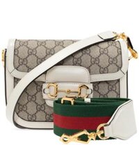 Túi Gucci Nữ Horsebit 1955 Mini GG Supreme Canvas 'White Brown'