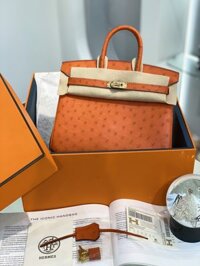 Túi Hermes Birkin Khâu Tay Màu Cam Siêu Cấp Vip 25cm