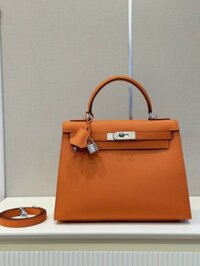 Túi Hermes Kelly Da Epson Replica 11 Nữ Màu Cam Khóa Bạc 28cm
