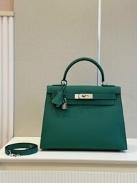 Túi Hermes Kelly Da Epson Replica 11 Nữ Màu Xanh Lá Khóa Bạc 28cm