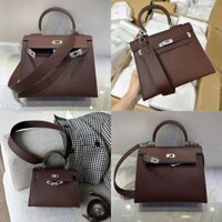 Túi Hermes Kelly da lì đỏ nâu 25cm