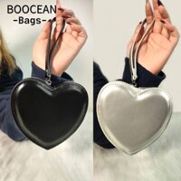 Túi hình trái tim BOOCEAN, Túi đeo tay màu đỏ đen có dây kéo, Túi xách nữ da PU Kawaii cho bé gái