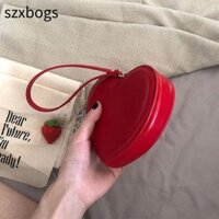 Túi hình trái tim SZXBOGS, Túi đeo tay màu đỏ đen bằng da PU, Ví nữ có dây kéo thời trang cho bé gái