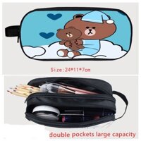 Túi hộp đựng bút,phụ kiện đa năng vải dù bền size to rộng rãi dễ thương mẫu Gấu Thỏ Brown Cony Line