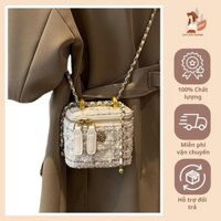 Túi hộp mini vải tweed size 12 L02 Túi Xách nữ Túi đeo chéo thời trang