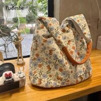 Túi in hoa cổ điển FUDESHE, Túi vải dung tích lớn, Túi đeo vai