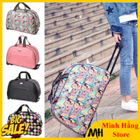 Túi kéo du lịch vải dù chống nước họa tiết size 24 inch, vali dạng túi có cần kéo và bánh xe