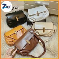 Túi Kẹp Nách Túi Xách Nữ Đeo Chéo Rúm Trơn Xếp Ly Khóa Xoay Quai Tết Tiểu Thư Z59