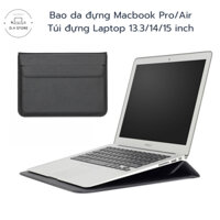 Túi Laptop, Bao da Macbook Pro/Air 13.3/14/15.4 inch màu đen chất liệu Da PU Mềm tích hợp làm giá đỡ