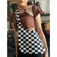 túi len đeo chéo sọc caro