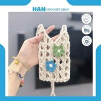 Túi len đựng điện thoại, túi đeo chéo handmade móc thủ công đính cúc nhí cực dễ thương, đẹp nhức nhối, siêu kute