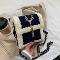 Túi len handmade đan sẵn, túi đan chéo phối màu thời trang Hàn Quốc
