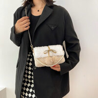 Túi len handmade đan sẵn, túi đeo chéo pom pom thời trang Hàn Quốc