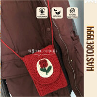 Túi len handmade Túi len đựng điện thoại hoa hồng