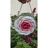 Túi len tròn hoa hồng, túi đựng điện thoại len, túi xách len hoa hồng 3d
