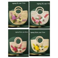túi lục bình bán nguyệt 25 hoa thêu ruy băng - túi xách nữ - túi xách đi chơi, đi biển, chụp hình