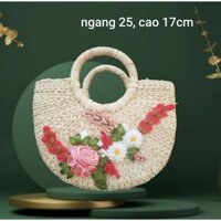 Túi lục bình bán nguyệt thêu hoa ruy băng size 25cm - Túi lục bình dự tiệc, du lịch, chụp hình, làm quà tặng,