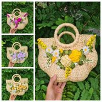 Túi lục bình bí ngô thêu hoa ruy băng size 29cm