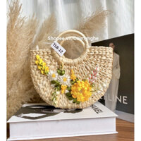 Túi lục bình-Túi bán nguyệt thêu hoa ruy băng