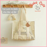 Túi lưới đi biển bơi lội túi bỉm sữa cho mẹ và bé xuất Hàn kích thước 36*29*15cm