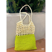 Túi lưới pom pom màu sắc mùa hè, túi lưới đi du lịch, túi đi biển móc thủ công