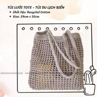 Túi lưới Tote handmade, Túi du lịch biển chất liệu len cotton dày dặn