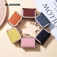 Túi lưu trữ BLACKON, Ví nhỏ bằng da thật Mini, Ví đựng tiền xu khóa nụ hôn màu trơn cổ điển