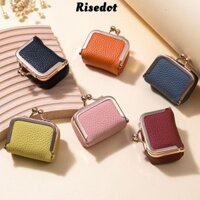 Túi lưu trữ RISEDOT, Ví nhỏ Mini màu trơn, Ví đựng tiền xu bằng da thật có khóa nụ hôn