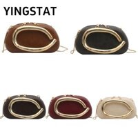 Túi ly hợp YINGSTAT, Hộp đóng cửa đa chức năng dung tích lớn, Túi xách nữ màu trơn bằng kim loại vàng có dây kéo thời trang