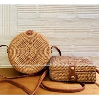 Túi mây thời trang đan thủ công; Túi xách mây tròn, chữ nhật