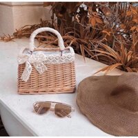 Túi Mây Tre Đan Cao Cấp Đính Nơ Ren - Hàng nhập khẩu